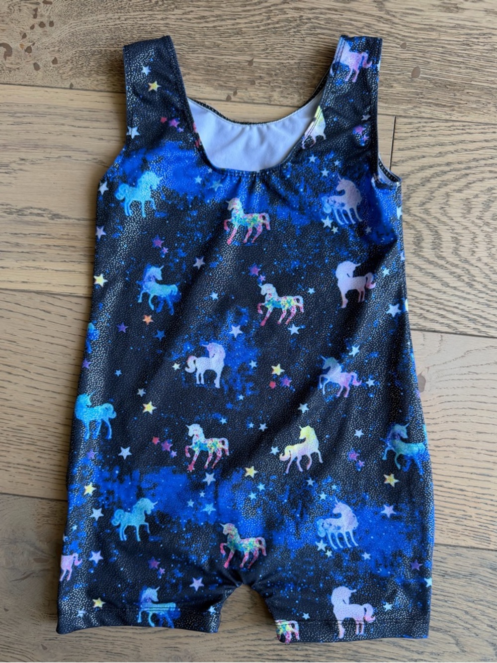 Girls Gymnastics Dance Leotard Sparkly Unicorn Space Print Sz 5/6 (120)